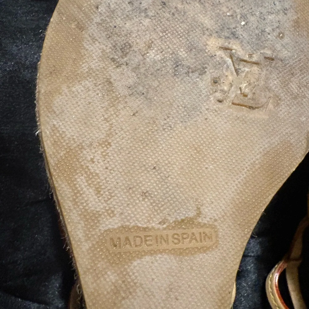 Louis Vuitton Beige Leather and Canvas Sandal with Branded Tag